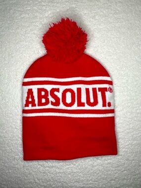 Absolut Vodka Text Red Pom Beanie Hat